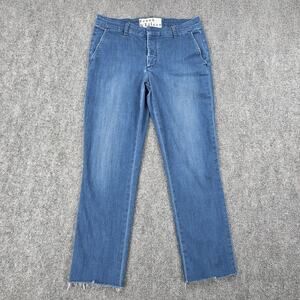 Frank & Eileen Jeans Womens 4 Blue Wicklow Straight Crop Raw Hem Stretch Denim